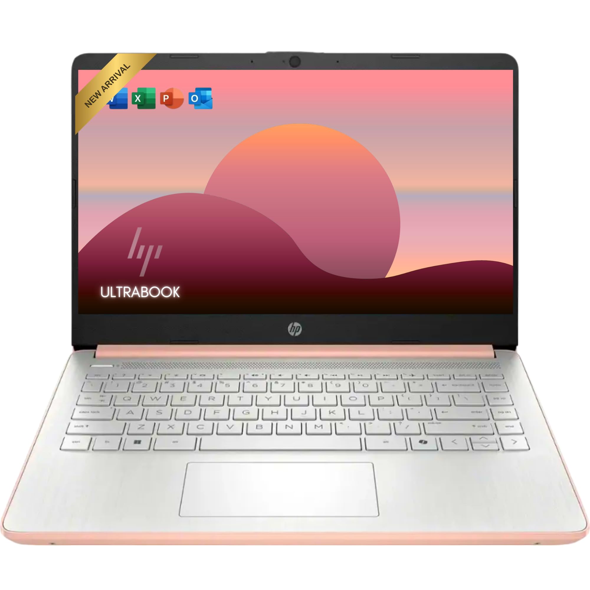 HP Rose Gold Ultrabook 14 Laptop with Free Microsoft 365 • Intel 4-Core CPU • 1.2TB Storage (128GB OnBoard w/ 128GB External + 1TB OneDrive) • 8GB RAM • Windows 11 w/o Earphones