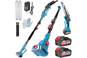 ASTARNING 2-In-1 Electric Pole Saws for Tree Trimming, 8 Inch Mini Chainsaw with Extension Pole and 2×4.0Ah Battery Powered, Brushless Motor, Max 16FT Cordless Pole Saw, Tree Trimmer Limb Branch Cutter Pruner