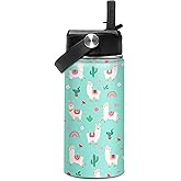 Kids Water Bottle Alpaca Llama Water Bottles 12oz with Straw Insulated Stainless Steel Travel School Tumbler Double Wall Vacuum Cup for Girls Kid