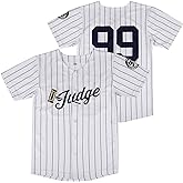 Hammer of Judge 99 Baseball Jersey Embroidered Patches Sewn White Jersey with Navy Stripes