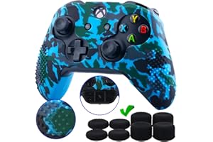 9CDeer Studded Protective Customize Transfer Printing Silicone Cover Skin Sleeve Case + 8 Thumb Grips Analog Caps for Xbox One/S/X Controller Camouflage Blue Compatible with Official Stereo Headset