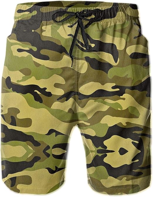 QUEMIN Mens Swim Trunks Army Camouflage 3D Camo Print Men's Summer
