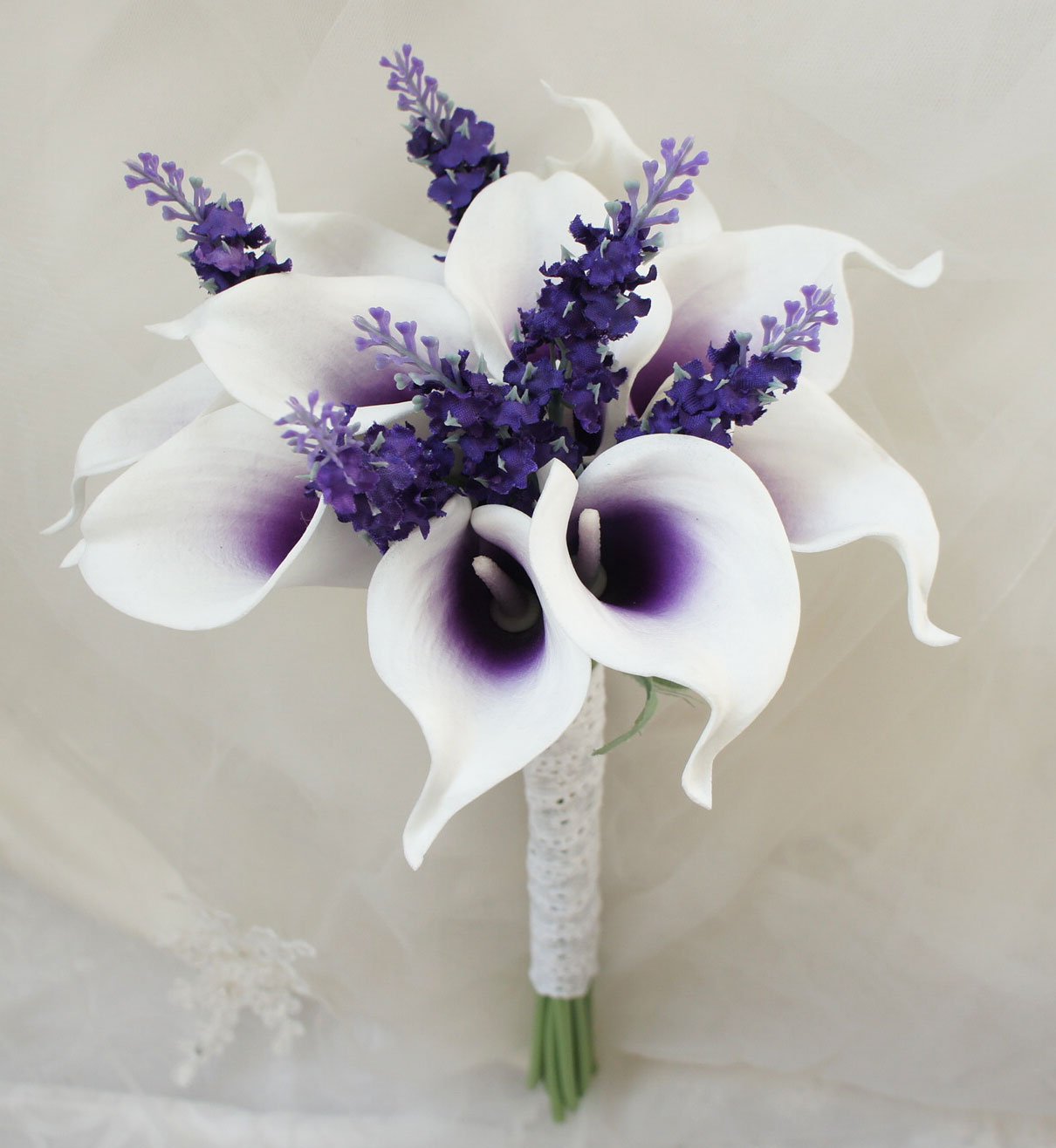 Lily Garden Mini 15" Artificial Calla Lily 10 Stem Flower Bouquets (Purple Center With Lavender