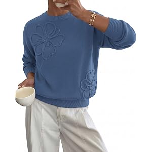 BTFBM Fall Long Sleeve Sweaters for Women Trendy | Lightweight Knit Sweater, Cute 3D Flower Embroidery Crew Neck Tops,Busines