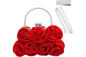 kilofly Missy K 7 Roses Clutch Purse, Satin, with Detachable Strap Money Clip
