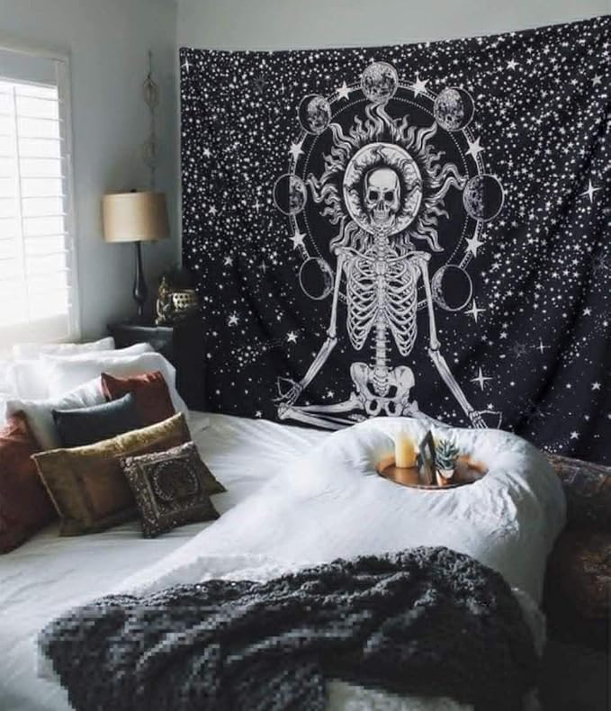 FGYJYUK Skull Tapestry Meditation Skeleton
