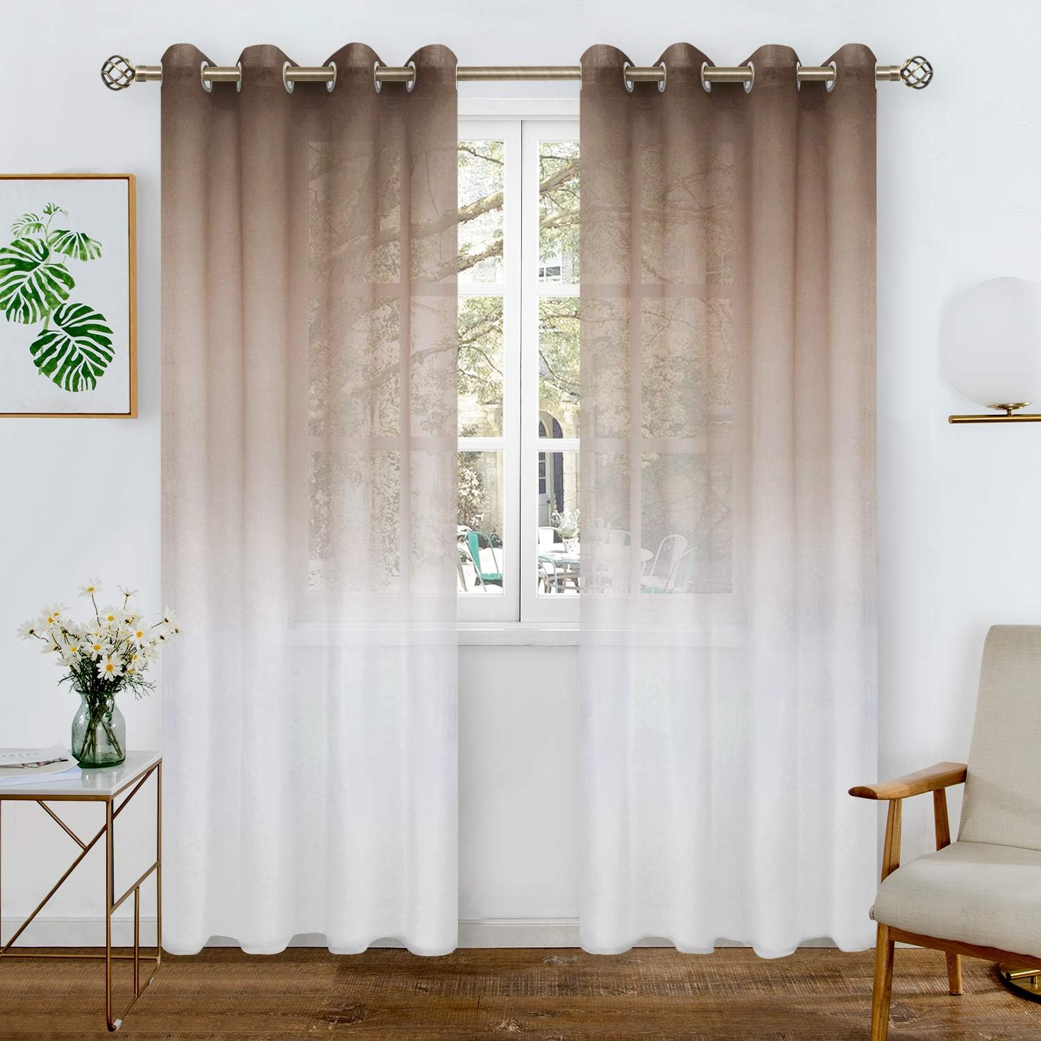 BGment Faux Linen Ombre Sheer Curtains for Living Room, Grommet Semi