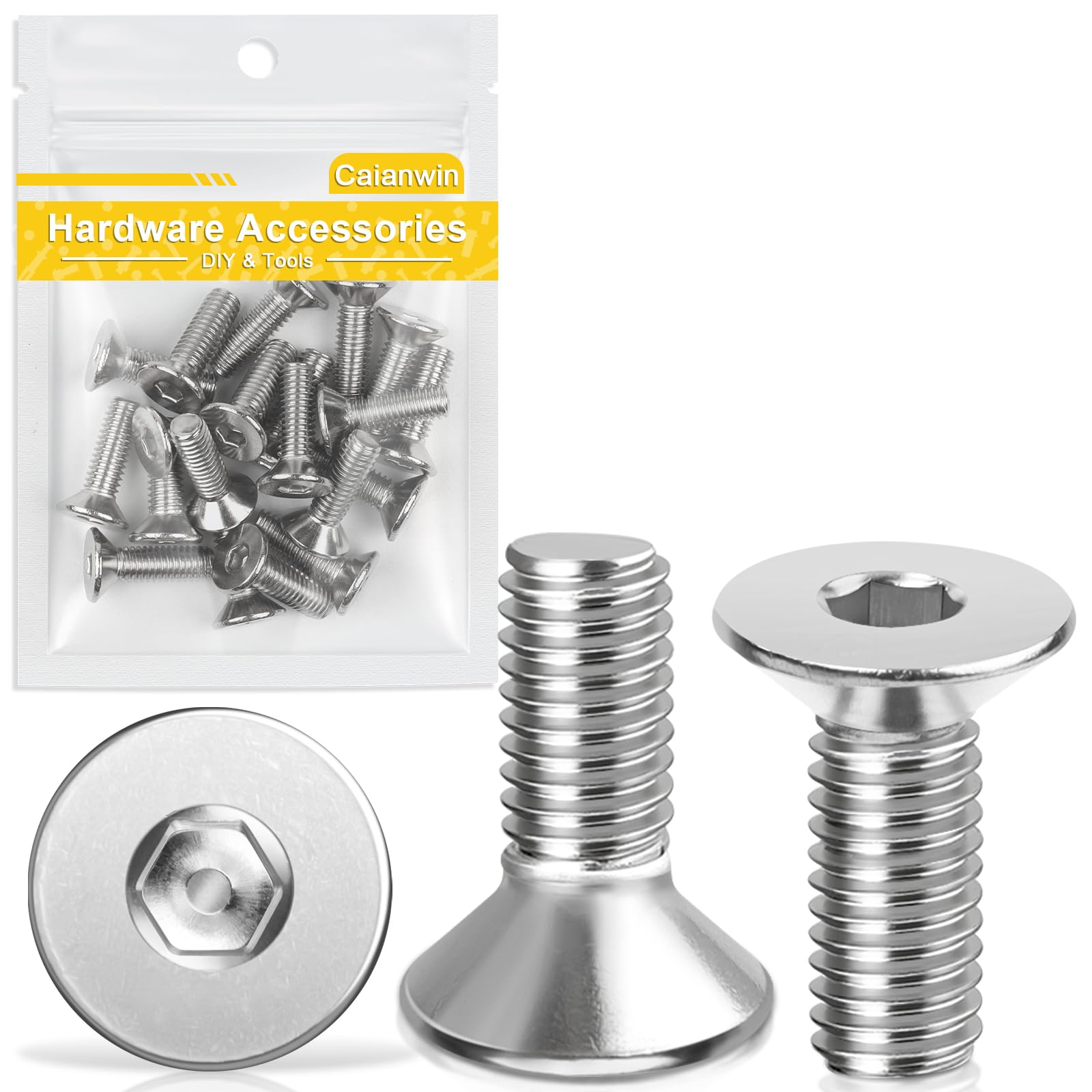 Caianwin 50Pcs M6*12mm Hex Countersunk Bolts DIN7991 Machine Screws 304 Stainless Steel Countersunk Screws — image 1