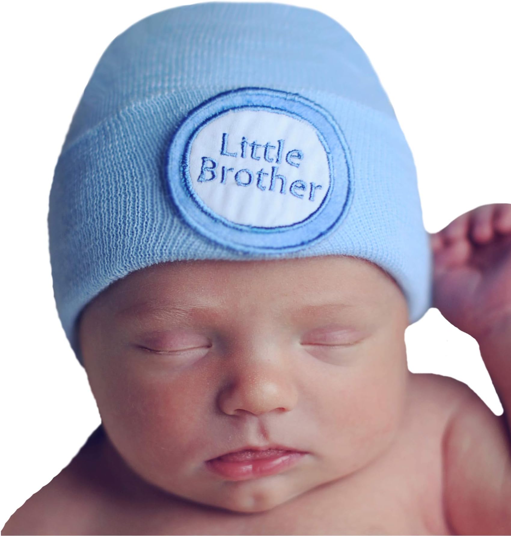 Melondipity Newborn Baby Brother Hospital Hat - Warm Winter Beanie for Infants, Boys - Little Brother Head Wrap - Keepsake Cap for Siblings - Ideal Baby Shower & First Visit Gift (Blue)