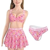 Littleforbig Women High Waisted Elastic 3 Pieces Usagi Sporty Mini Skirt Bralette Panty Set Plus Size Friendly