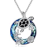MONGAS Turtle Necklace Sterling Silver Created Crystal Pendant Cute Animal Necklace Sea Turtle Jewelry Gifts for Women