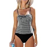 CUPSHE Women's Tankini Sets Two Piece Swimsuit Sweetheart Neck Bathing Suit Cutout Back Adjustable Straps Mid Rise