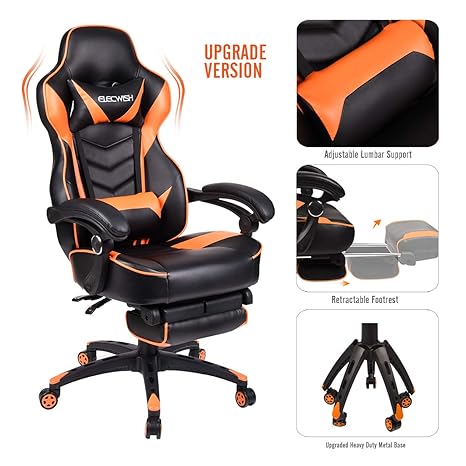 Video Gaming Chair Racing Office Reclining Pu Leather High Back Ergonomic Adjustable Swivel Executive Computer Desk Large Size Footrest Headrest