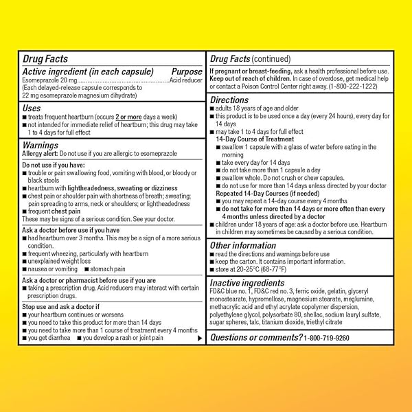 AMAZON BASIC CARE ESOMEPRAZOLE MAGNESIUM DELAYED RELEASE CAPSULES, 20 MG, ACID REDUCER, 42 COUNT