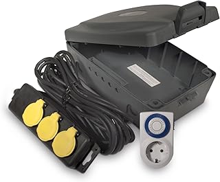 Masterplug Wetterfeste Box für den Außenbereich mit 8 Meter Verlängerungskabel und 3 Steckdosen incl. Zeitschaltuhr