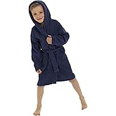 Childrens Kids Boys Girls Hooded Towelling Bathrobe Dressing Gown 100% Cotton Terry Towel Soft Towlling 7-13 Years (11-12 years, Navy Blue)