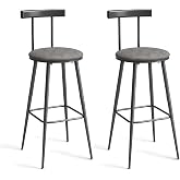 IRCPEN Bar Stools, Set of 2 High Kitchen Barstools, Bar Chairs | With Backrest and Footrest, Counter Stools with PU Soft seat, for Living Room, Pub, Grey BS-013GR