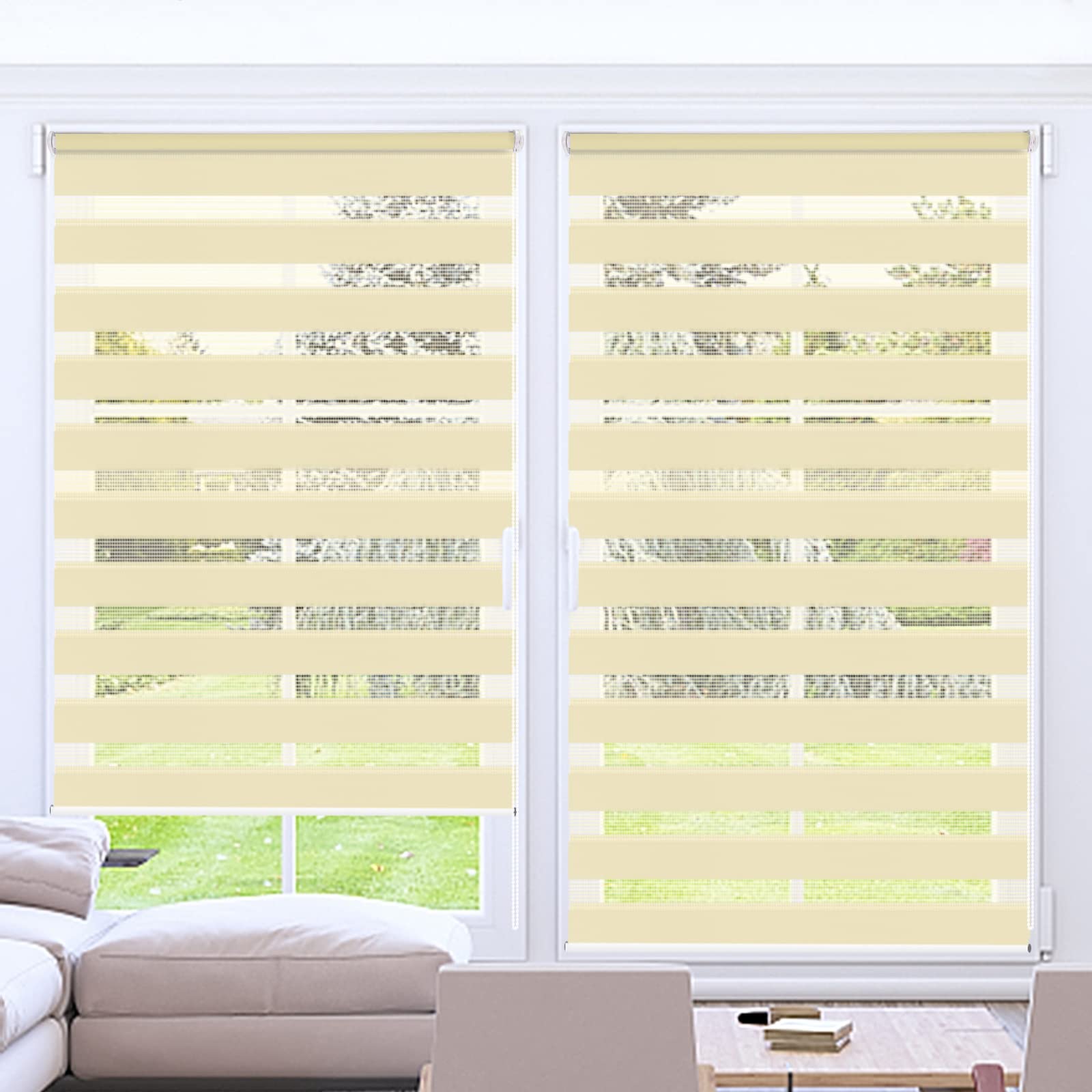 Kokorona Day and Night Blinds Zebra Roller Blinds for Windows, Dual Layer Fabric Zebra Blinds for Doors, Light Filtering Privacy Day Night Blinds, 60cm Wide x 230cm Drop, Beige