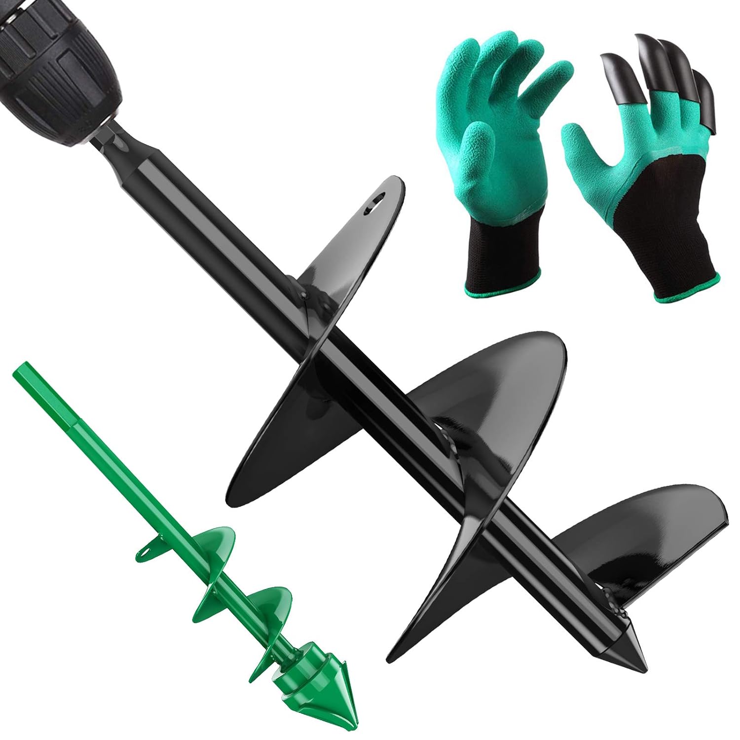 CKE 2021 Upgraded Solid Auger Drill Bit 2 PCS Set 12 "x3.5" and 9"x1.8" with Garden Genie Gloves for Planting Hole Drill Planter Auger Spiral Hole Drill Bit Bulb Bedding Digging Post Hole Planting Tool for 3/8" Hex Drive Drill: Industrial & Scientific