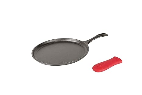 Lodge L9OG3 Runde Grillplatte aus Gusseisen Griddle + Handle Holder 16.23' schwarz/red