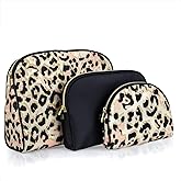 Once Upon a Rose 3 Pc Cosmetic Bag Set, Purse Size Makeup Bag for Women, Toiletry Travel Bag, Makeup Organizer, Cosmetic Bag for Girls Zippered Pouch Set, Large, Medium, Small (Black & Leopard)