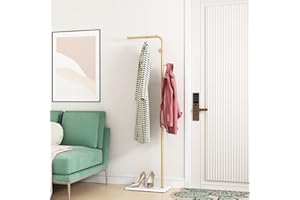DOORXIFO Gold Coat Racks with White Base, Entryway Coats Racks Freestanding with 3 Hooks, L Shape Home Coat Hanger for Jacket