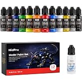 Nicpro 12 Colors Model Paint Set, Enamel-Like Gloss Finish, Ready to Use | 20ml Modeling Acrylic Paints, Brush &amp; Airbrush Compatible, Miniature Paint Set for on Model Car, Figure, Crafts, with Thinner