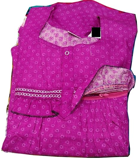 ABB- Feeding Maternity Nighties / 100% Pure Cotton/Size-XXL/Dark Brown with Green Small Flowers Design