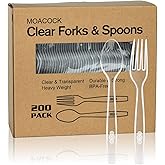 MOACOCK 200 Count Plastic Silverware, Heavy Weight Plastic Forks Spoons Disposable Utensils Cutlery Set for Wedding Party Supplies Everyday Use