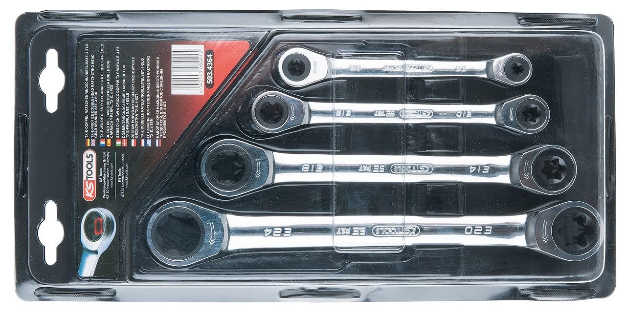 KS Tools 503.4364 Gear+ Dbl Ring Ratchet Spanner (4 Pieces) E6-E24