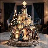 Bethlehem Nativity Church Light Tower,Lighted Nativity Scene Tabletop,1 Pcs | Glowing Church Tower with Star Nativity Figurines in Warm LED Light, Christian Religious Centerpiece for Mantel Shelf Display