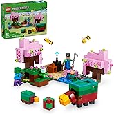 LEGO Minecraft The Cherry Blossom Garden, Video Game Toy for Kids, Building Set with 2 Minecraft Minifigures, Bees and a Snif