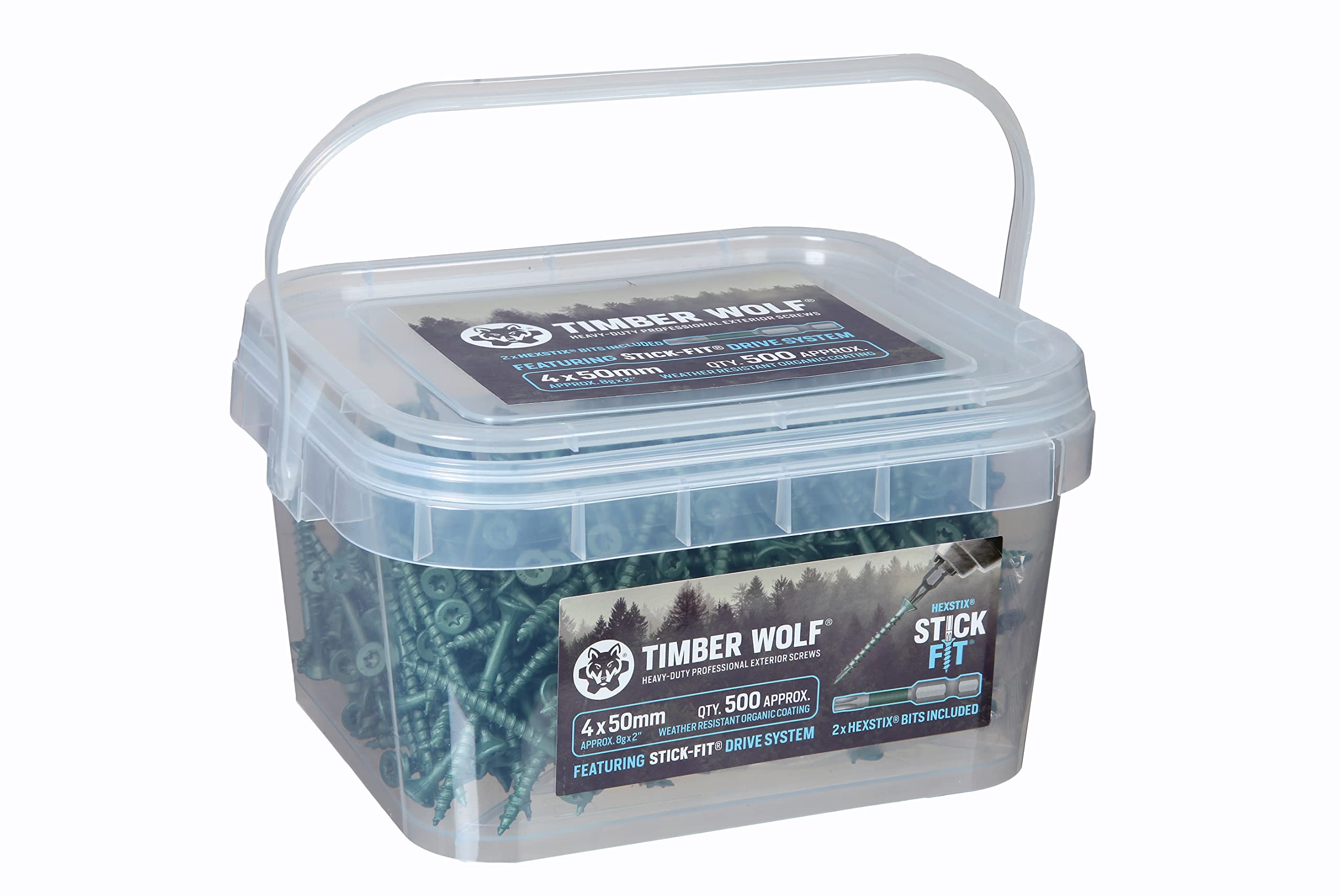 Timber Wolf Exterior Woodscrews - 4.0 x 50mm - Tub of 500, Green