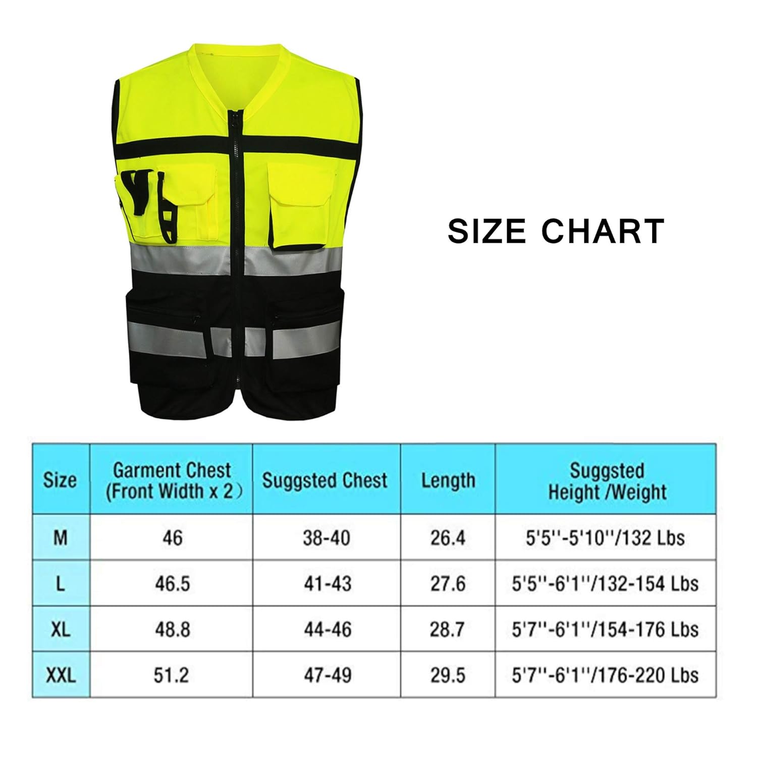 Vests XL Hannah fit 7 Pockets Class 2 High Visibility Zipper Front