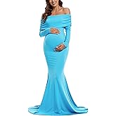 Glampunch Off Shoulders Maternity Dress Long Sleeve Ruched Maternity Gown Baby Shower Photography Pregnant Dress