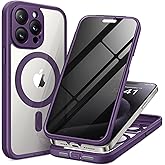 TIESZEN for iPhone 15 Pro Max Case, Compatible with MagSafe, Built-in Privacy Screen Protector and Camera Protection, Anti Spy Full Body Dustproof Shockproof Hard Phone Case 6.7", Purple
