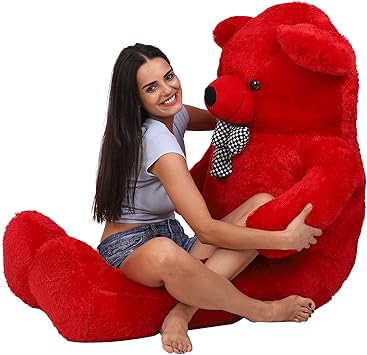 OSJS Stuffed Spongy Teddy Bear with Neck Bow, Red 3 Feet (90 cm)