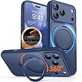 CANSHN 360° Spin Magnetic Stand for iPhone 17 Pro Max Case with Camera Control [Full Camera Protection] [Compatible with Magsafe] Translucent Matte Shockproof Protective Phone Cover 6.9" - Deep Blue