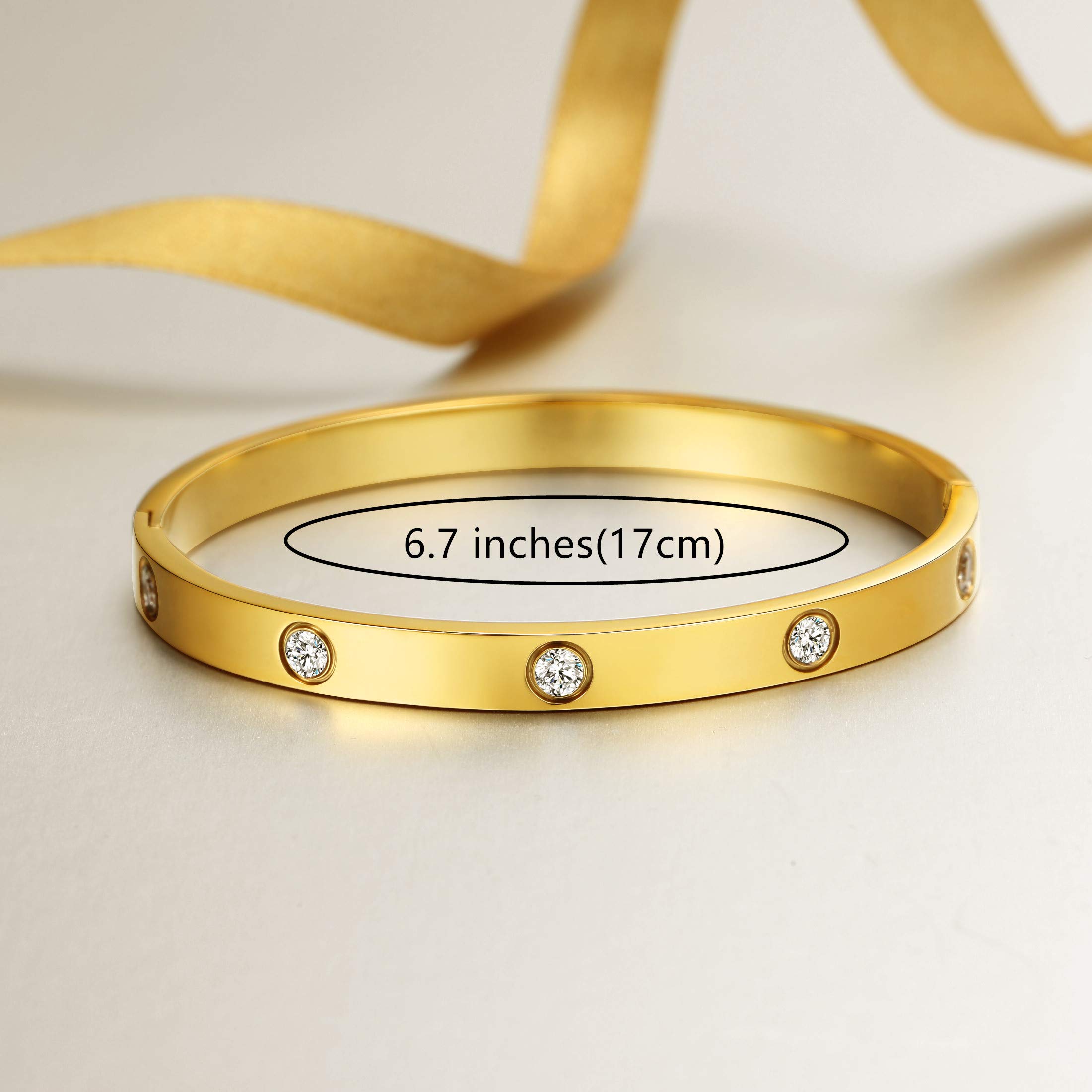 MVCOLEDY Jewelry 18 K Gold Bangle Bracelet CZ Stone Hinged Stainless Steel with Crystal Bangle for Women Small Size 6.7\