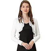 Allegra K Women's Elegant Crop Shrugs for Evening Dress Long Sleeve Textured Open Front Ruffle Bolero Shrug