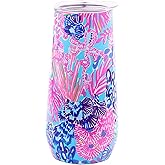 Lilly Pulitzer 10 Oz Stemless Champagne Flute, Small Stainless Steel Tumbler with Lid, Double Wall Insulated Metal Cup, Splendor in the Sand
