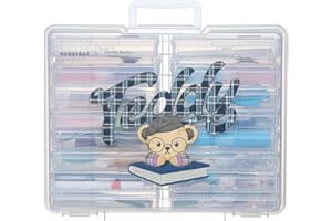 Naivees Photo Containers Storage Case Teddy Storage Box 4" x 6" Plastic Cartoon Organizer with 16 Inner Photo Containers Boxes for Photos,Cards,Pictures (Study Brown)