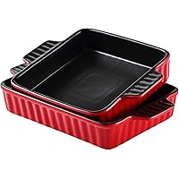 Bruntmor Set Of 2 Rectangular Bakeware Set Ceramic Baking Pan Lasagna Pans for Baking, large 9.5 x 7.5 + 8 x 7.5 Red…