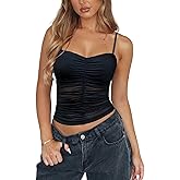Avidlove Sexy Tops for Women Y2K Tank Top Mesh Camisole Cami Crop Trendy Ruched Going Out Tops