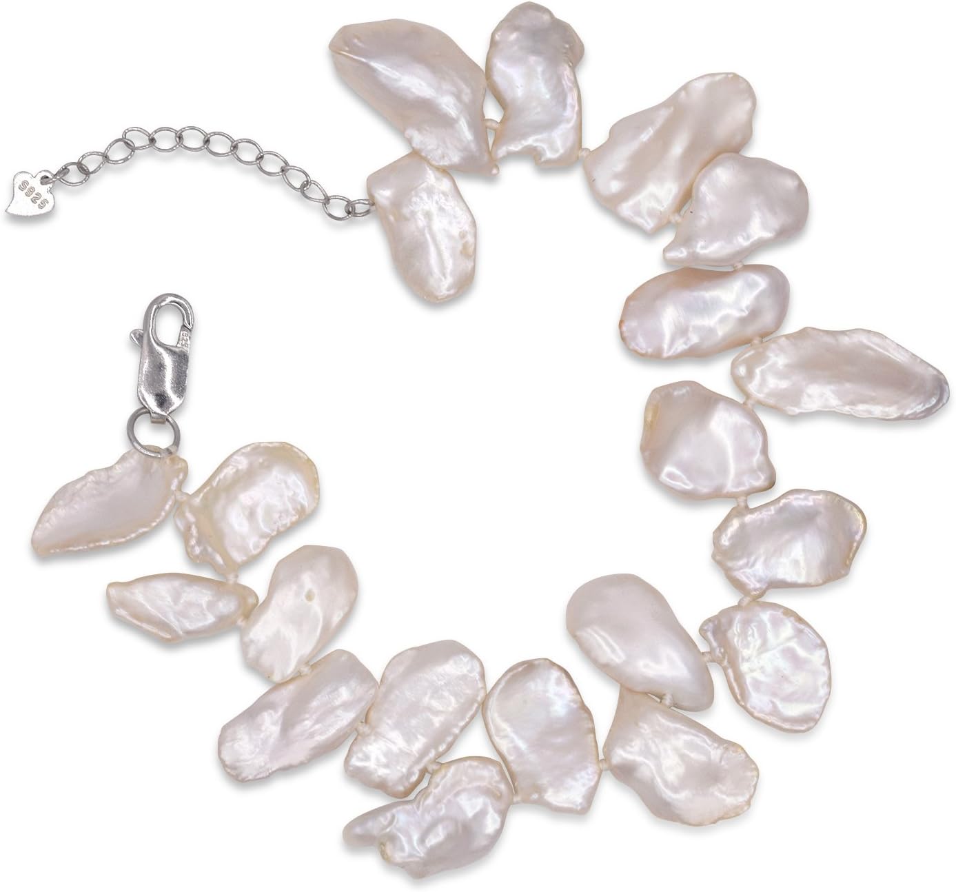 JFUME Baroque Cultured Freshwater Pearl Bracelet Jewelry Sterling Silver Adjustable Size Gift for Women
