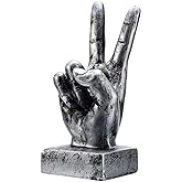 Nice purchase Hand Finger Gesture Desk Statues Fingers Sculpture Creative Home Living Room Cabinet Shelf Decoration (Victory Gesture in Silver)