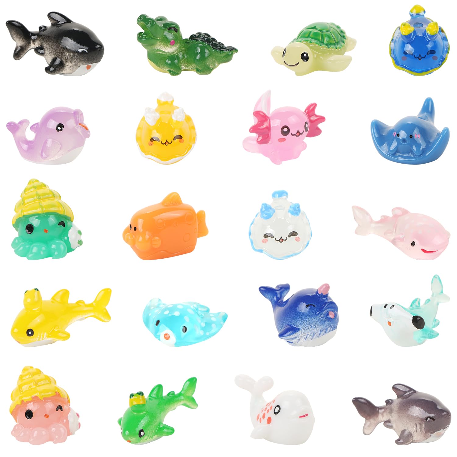 LALASTYLE 20PCS Mini Sea Resin Animals,Sea Animal Resin Figures,Colorful Tiny Animals,for DIY Miniature Aquarium,Fish Tank,Miniature Landscape Home Decoration