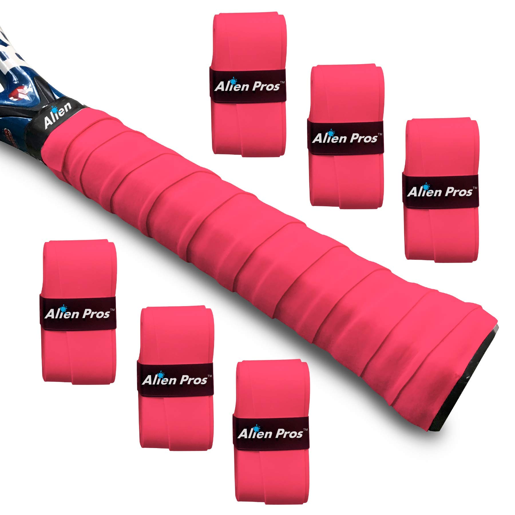AlienPro Tennis Racket Grip Tape – Precut Dry Feel Tennis Overgrip (6 Grips, Red)