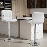 Panana Cuban Bar Chairs with Armrest, Height Adjustable, 360° Swivel, White view 2
