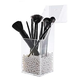 lureme Makeup Brush Holder with Dustproof Lid, Clear Makeup Organizer with Free White Pearl (cb000004)